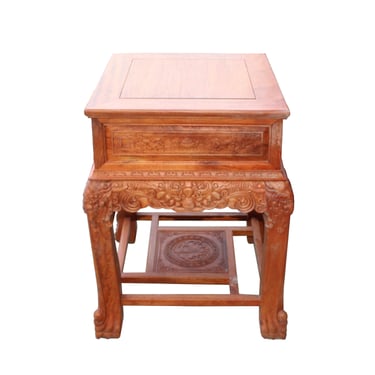 Chinese Oriental Huali Rosewood Foo Dogs Motif Tea Table Stand cs4529E 