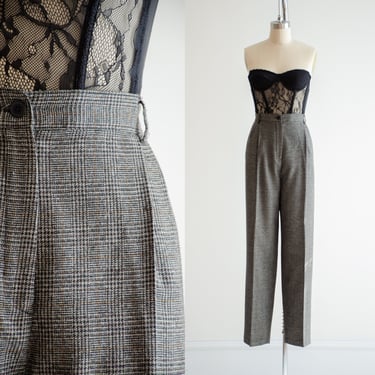 high waisted pants 80s 90s vintage black white tan checkered plaid dark academia trousers 