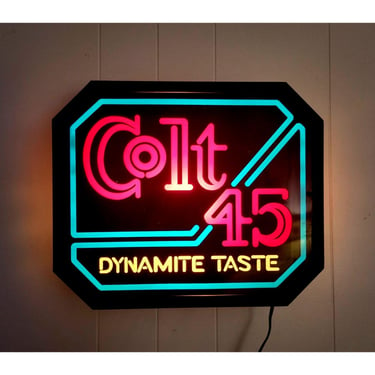 1985 Vintage Colt 45 Dynomite Taste Malt Liquor Lighted Sign, Octogonal Neo-Neon Light, Heileman Brewing Co, Baltimore City Beer, Pub Tavern 