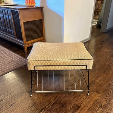 Mid-Century Atomic Footstool With Record Storage Underneath 