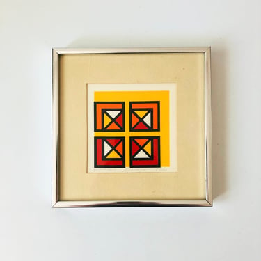 1970s Geometric Abstract Serigraph by L Cohe Titled 