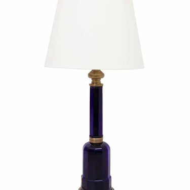 Midcentury Cobalt Blue Glass and Brass Vaughn Lamp