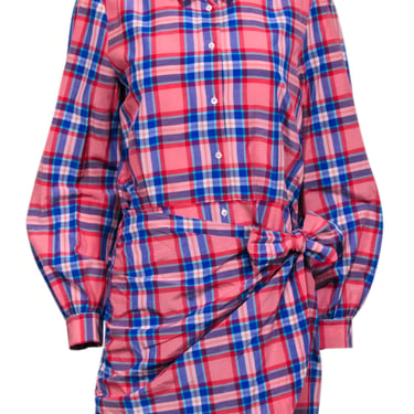 Sezane - Pink & Blue Plaid Long Sleeve Button Front Sz 10