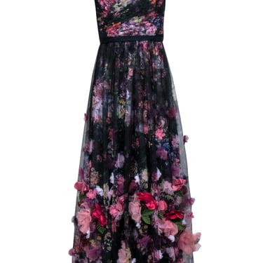 Marchessa Notte - Black & Multi Color Floral Tulle Gown Sz 2