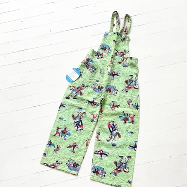 1940s Deadstock Kids Mint Green Seersucker Cowboy Print Overalls 