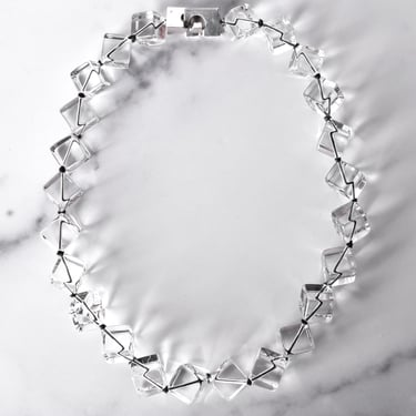 Patricia Von Musulin Vintage Clear Crystal Quartz Cube Choker Necklace