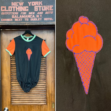 Vintage 1960’s Mod Color-block Ice Cream Cone Leotard Bodysuit Romper, Vintage Bodysuit, Vintage Color Block, Vintage Mod, Ice Cream Cone 