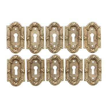 Set of 10 Olde New Yale &#038; Towne Brass Arched Rectangle Door Keyhole Covers