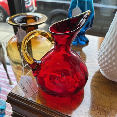 MCM art glass Amborina pitcher