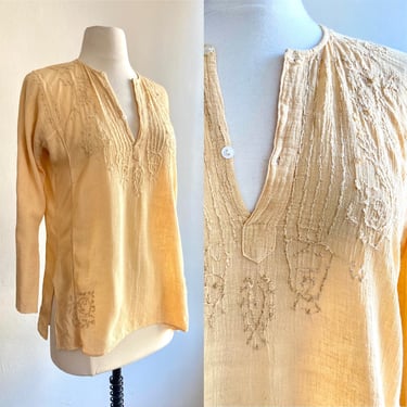Vintage 70s BIM BOM BAY Cotton Gauze Embroidered Top / Made in India 