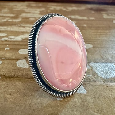 WYDELL BILLIE Navajo Pink Conch Shell and Sterling Silver Ring | Large Oval Statement Jewelry| Southwestern | Size 7 Adjustable 