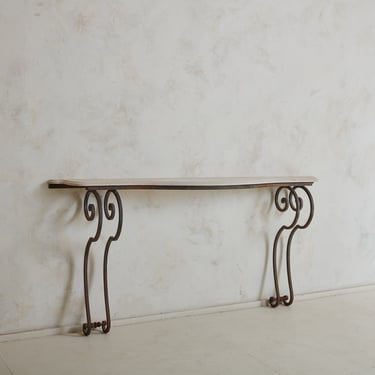 Limestone Top + Iron Base Wall Console Table, France 1920s