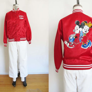 Vintage 90s Mickey and Minnie Mouse Red Satin Jacket S - 1990s Namco Disney Coach Sports Jacket 