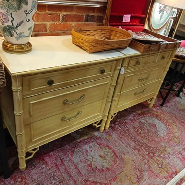 We have two! Faux bamboo three drawer chests. Made by Thomasville! 30