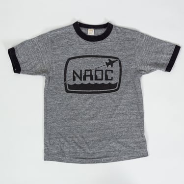 80s Naval Aircraft Ringer Tee - Small to Medium | Vintage Grey Military Fighter Jet NADC Graphic T Shirt 