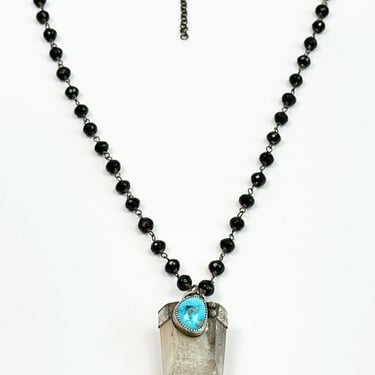 Rebecca Frazier Quartz w/ Turquoise on Onyx Chain Necklace