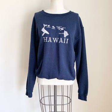 Vintage 1990s Navy & White Hawaii Souvenir Sweatshirt / M 