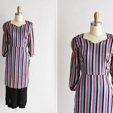 1940s Grand Piano dress / vintage 40s cocktail dress/ vintage stripe party dress 