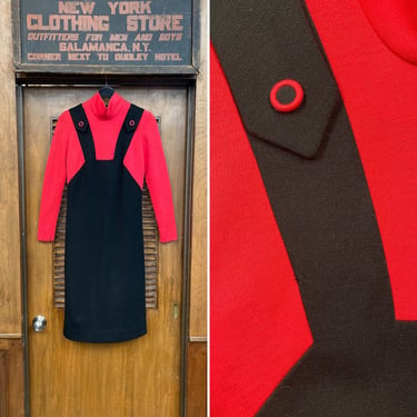 Vintage 1960’s “Mr. Blackwell” Trompe L’Oeil Mod Two-Tone Knit Dress, Vintage Two Tone Dress, 1960’s, Mod, Knit Dress, Trompe L’oeil, 