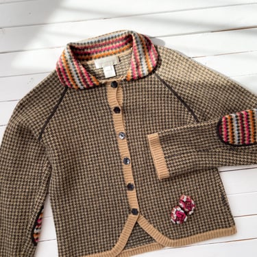 brown wool sweater y2k vintage Susan Bristol houndstooth cardigan 