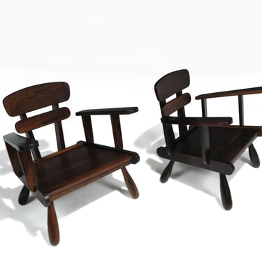 Uniquely Sculptural Pair of Brazilian Modern Rosewood Lounge Chairs