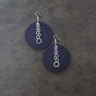 African print earrings, Ankara earrings, wood earrings, bold statement earrings, Afrocentric earrings, purple earrings, batik earrings 