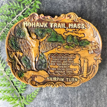 Mohawk Trail Hairpin Turn Massachusetts decorative plate - vintage 1960s road trip souvenir 