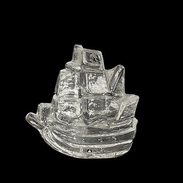 Vintage Large 4.75"  1970s Modern Scandinavian Art Glass Viking Ship Figurine Paperweight Pukeberg Glasbruk of Sweden Uno Westerberg Design 