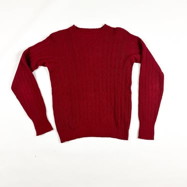 Vintage Paul Stuart Cashmere Sweater / Cable Knit / Crewneck / Mens / 60s / Mod / Deep Red / Oxblood / Scotland / 1960s / Preppy / Light 