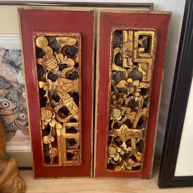 Free Shipping Within Continental US - Possibly Antique Wood Panels With Intricate  Hand Carving pair 