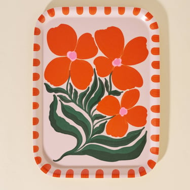 Wild Flower Orange Bent Birch Serving Tray