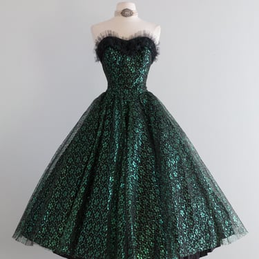 Wicked 1950's Emerald Lace Sweetheart Prom Dress / XS