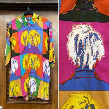 Vintage 1980’s Andy Warhol Pop Art Rayon New Wave Shirt, 80’s New Wave Shirt, Vintage Pop Art, Warhol Color Block, Vintage Clothing 