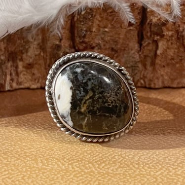 WHITE BUFFALO OBSCURA Turquoise Silver Ring | Sterling Statement Ring | Navajo Native American Jewelry, Southwestern, Bohemian | Size 8 