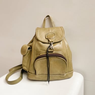 Avocado Leather Buckle Backpack/Shoulder Bag