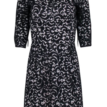 Milly - Black Lace Crop Sleeve Dress w/ Ivory Base Sz 6