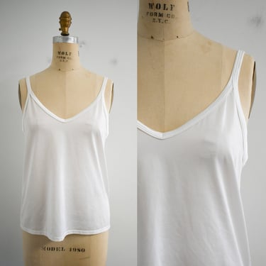 1990s White Satin Knit Tank Top/Camisole 