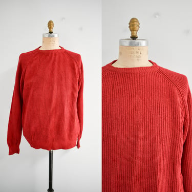 1980s Abercrombie and Fitch Red Ribbed Silk Sweater 