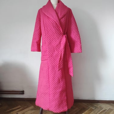 Vintage 1960s Quilted Robe Pink, Long 1960's Dressing Grown, 1960's Quilted Robe 