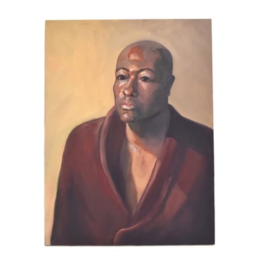 Portrait African-American Man in Robe Oil Painting Lenell Chicago Artist 