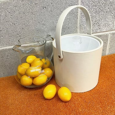 Vintage Ice Bucket Retro 1980s Contemporary + Mr. Ice Bucket + Off White Vinyl + Lucite Lid + Insulated Cooler + Kitchen and Bar Decor 
