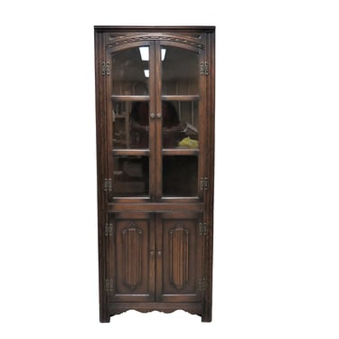 Corner Unit | Vintage English Dark Oak Linen Fold Corner Cabinet 