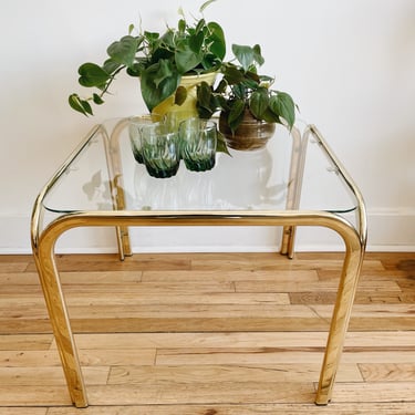 Tubular Brass and Glass Side Table