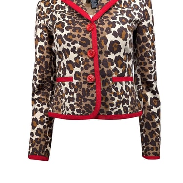 Etcetera - Tan Leopard Print Blazer w/ Red Trim Detail Sz 0