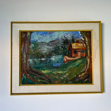 70's Vintage Impressionist Landscape Oil Painting, Signed 