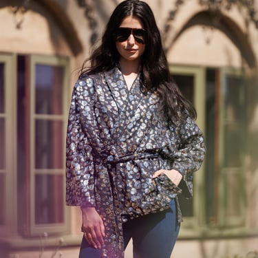 Leopard Sequin Dolman Wrap Kimono Top 