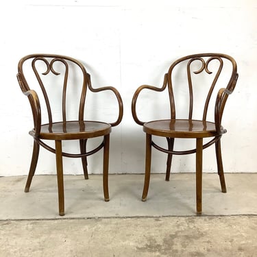 Vintage Pair Thonet Style Bentwood Cafe Armchairs 