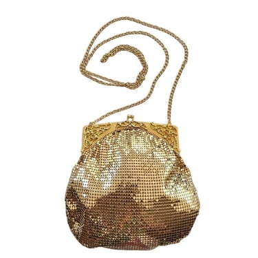 80s Whiting & Davis Gold Mesh Shoulder Bag Evening Purse 