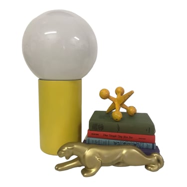 Vintage  Bauhaus Yellow Base Globe Lamp| Mid-Century Modernist Uplight |Space Age Color Pop/Eames Era Large Glass Globe Mood Lighting 