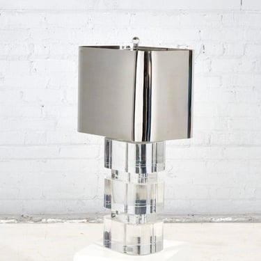 Lucite Lamp with Original Metal Shade by Karl Springer, 1960